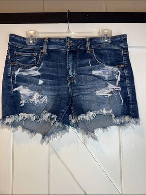 American Eagle Outfitters Blue Distressed Frayed Denim Shorts
